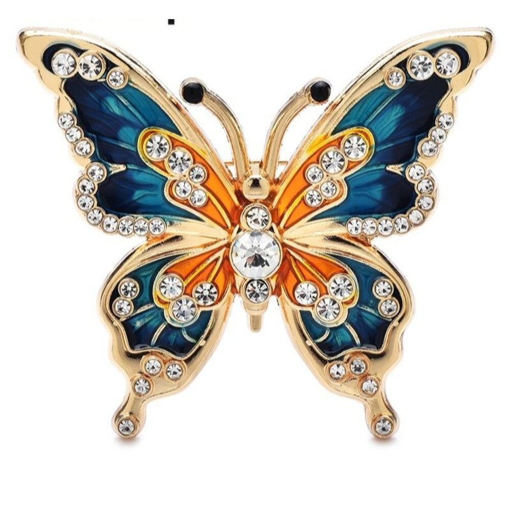 2-Piece Colorful Enamel Rhinestone Butterfly Brooch Set Women Girls Jewelry Pins